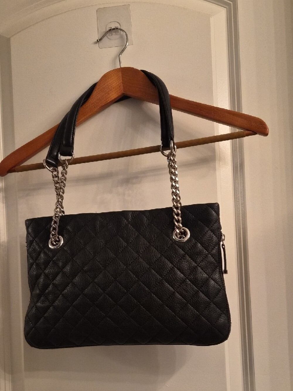 Calvin Klein Black Quilted Shoulder Bag with Silver Chain Straps - Picture 3 of 14